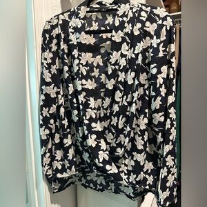 Ann Taylor floral front wrap, long sleeve blouse. Size Small